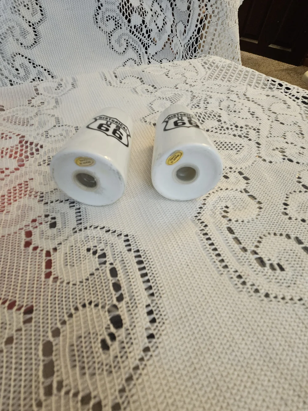 US 66 Porcelain Salt & Pepper Set with Gold Trim